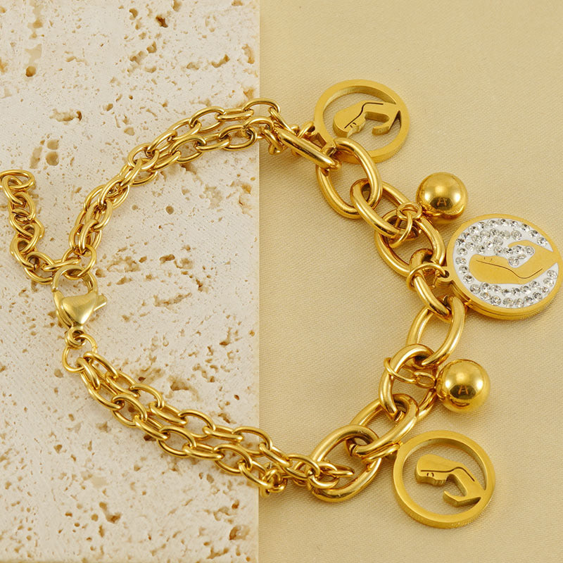 Wholesale Stainless Steel Cutout 18K Double Layered Bracelet